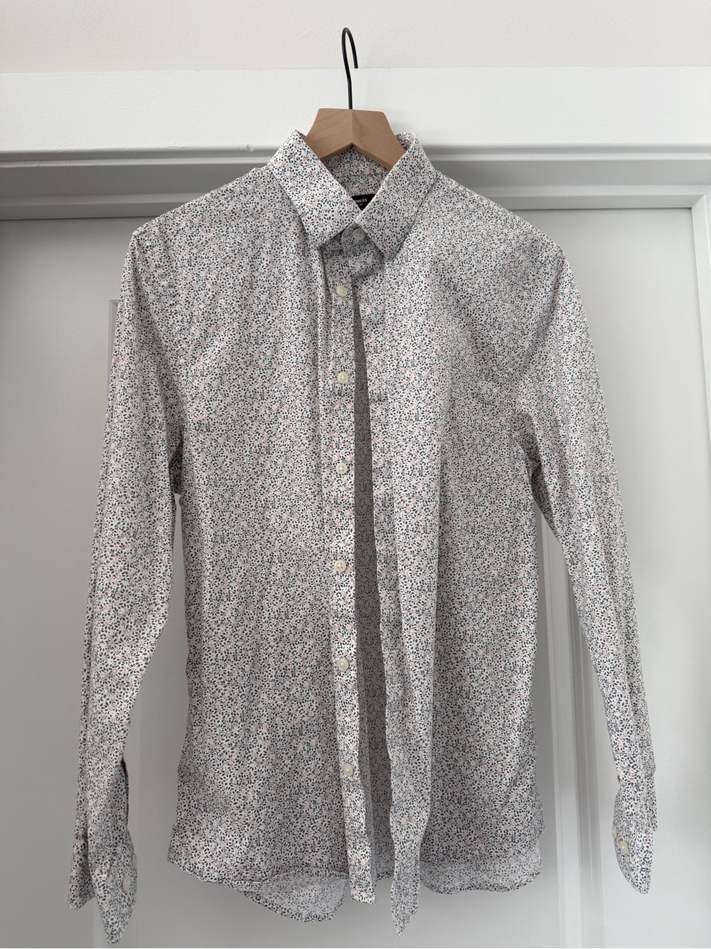 Express White Button-Up Shirt with Tiny Multicolor Print